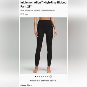Align High-Rise Ribbed Pant 28" Sz 4 Black Brand New With Tags MSRP $118